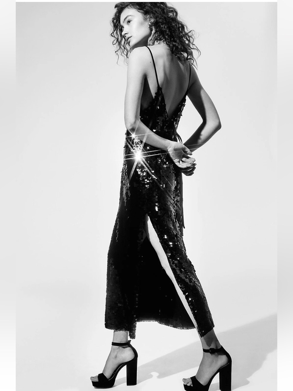 Free People Paillette Party Sequin Midi Slip Dress Black Small NWOT